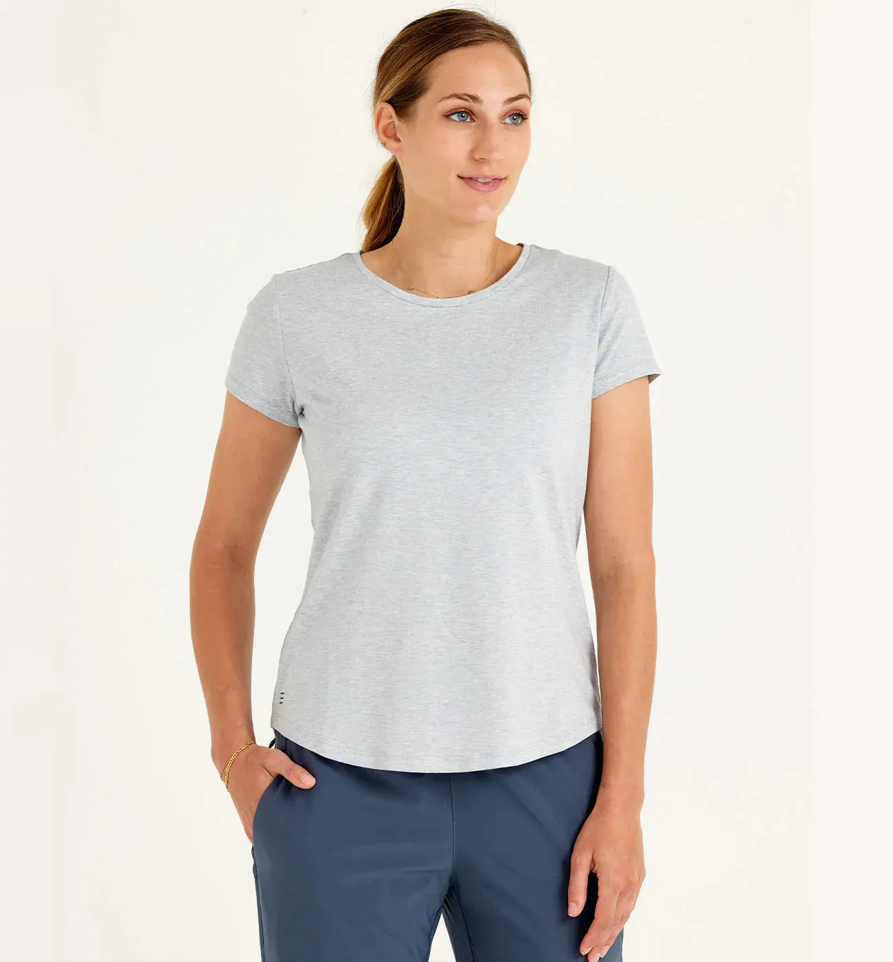 Free Fly Women's Bamboo Current Tee in Heather Bay Blue