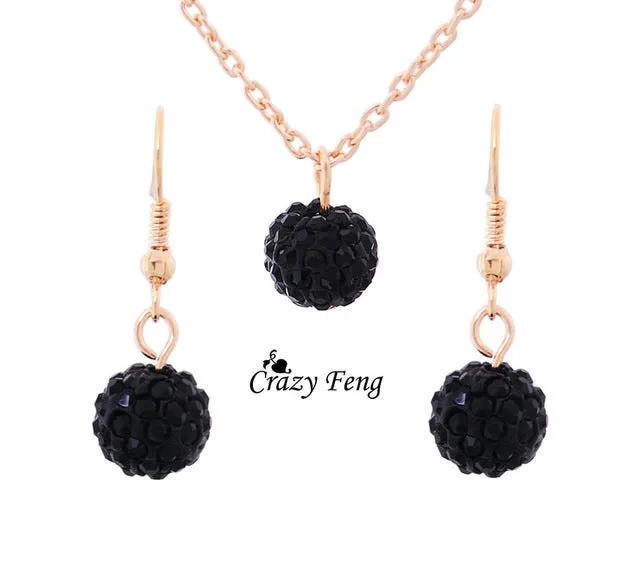 Free shipping New Fashion women Jewelry Sets Rhinestone ball Necklace Earrings Dangle Pendants Gold Color Crystal Party gift