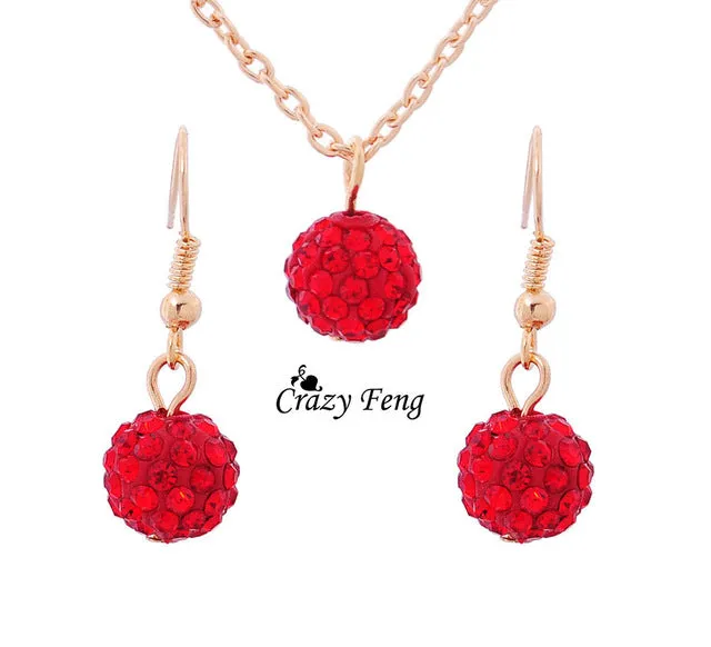 Free shipping New Fashion women Jewelry Sets Rhinestone ball Necklace Earrings Dangle Pendants Gold Color Crystal Party gift