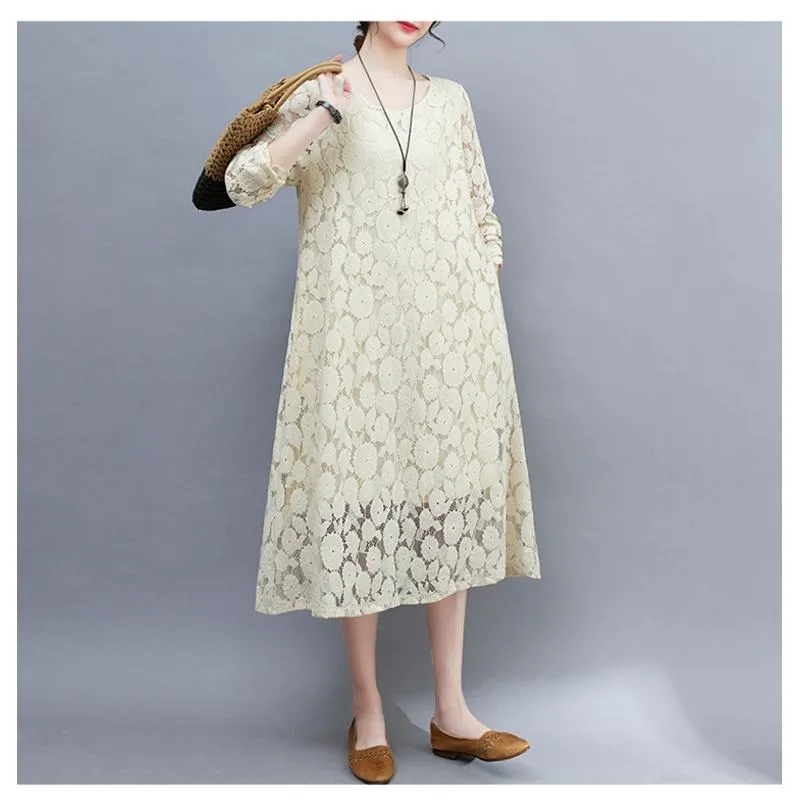 Lace Loose Fit Slimming Chic Versatile Artistic Atmospheric Dress