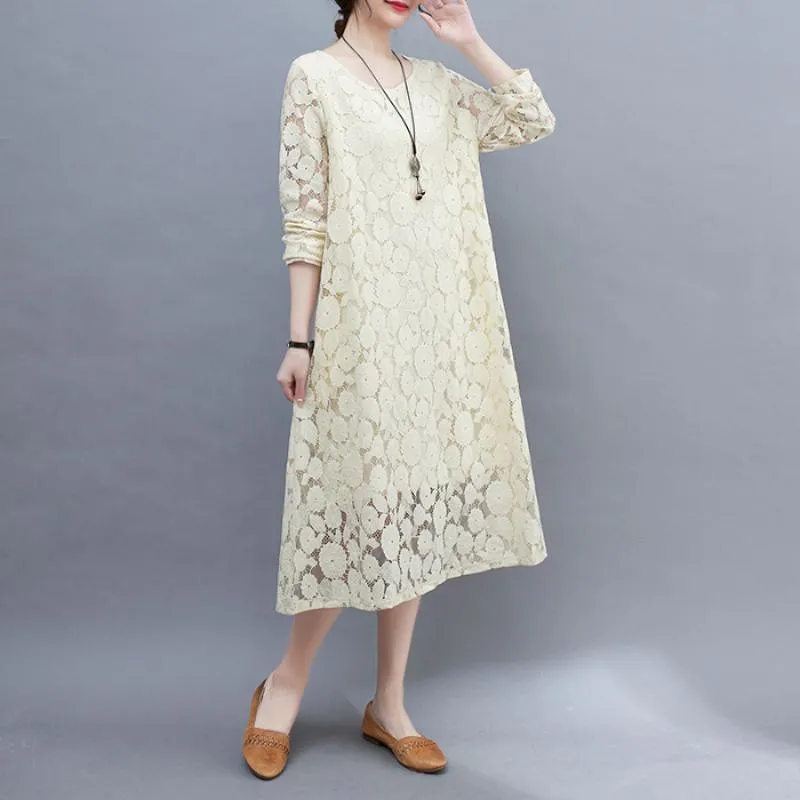 Lace Loose Fit Slimming Chic Versatile Artistic Atmospheric Dress