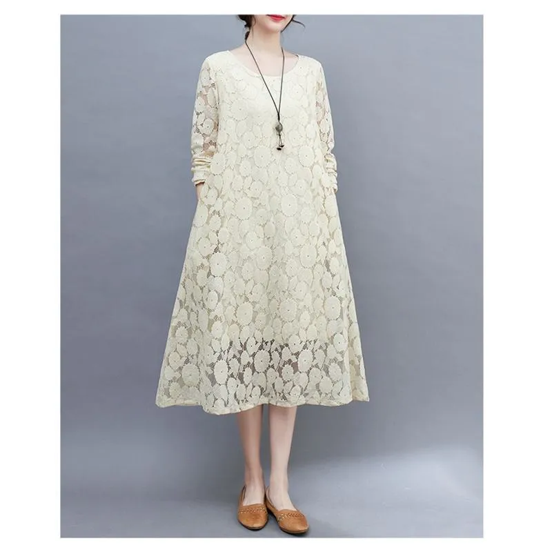 Lace Loose Fit Slimming Chic Versatile Artistic Atmospheric Dress