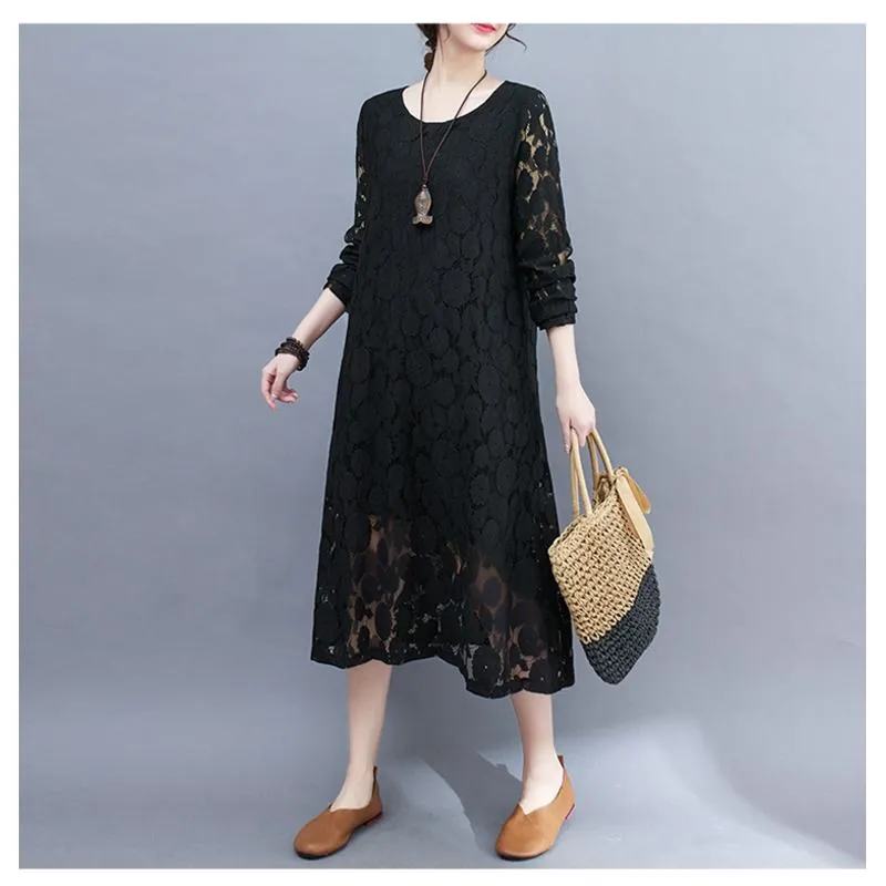 Lace Loose Fit Slimming Chic Versatile Artistic Atmospheric Dress