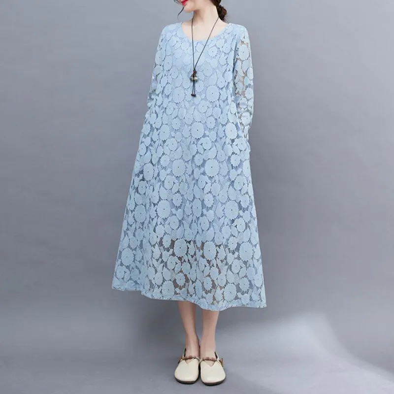 Lace Loose Fit Slimming Chic Versatile Artistic Atmospheric Dress