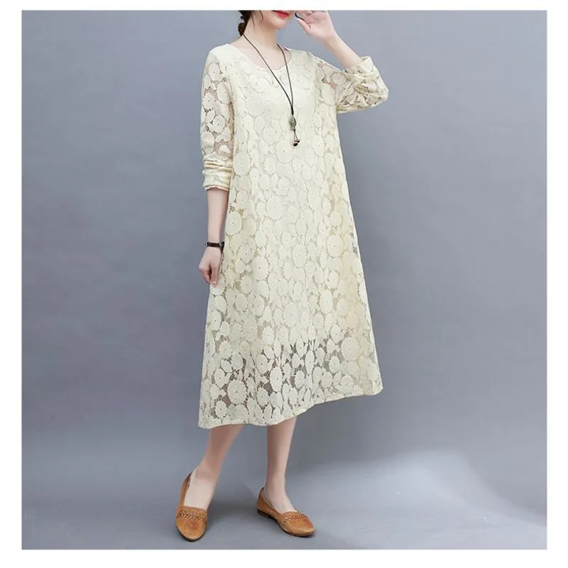 Lace Loose Fit Slimming Chic Versatile Artistic Atmospheric Dress