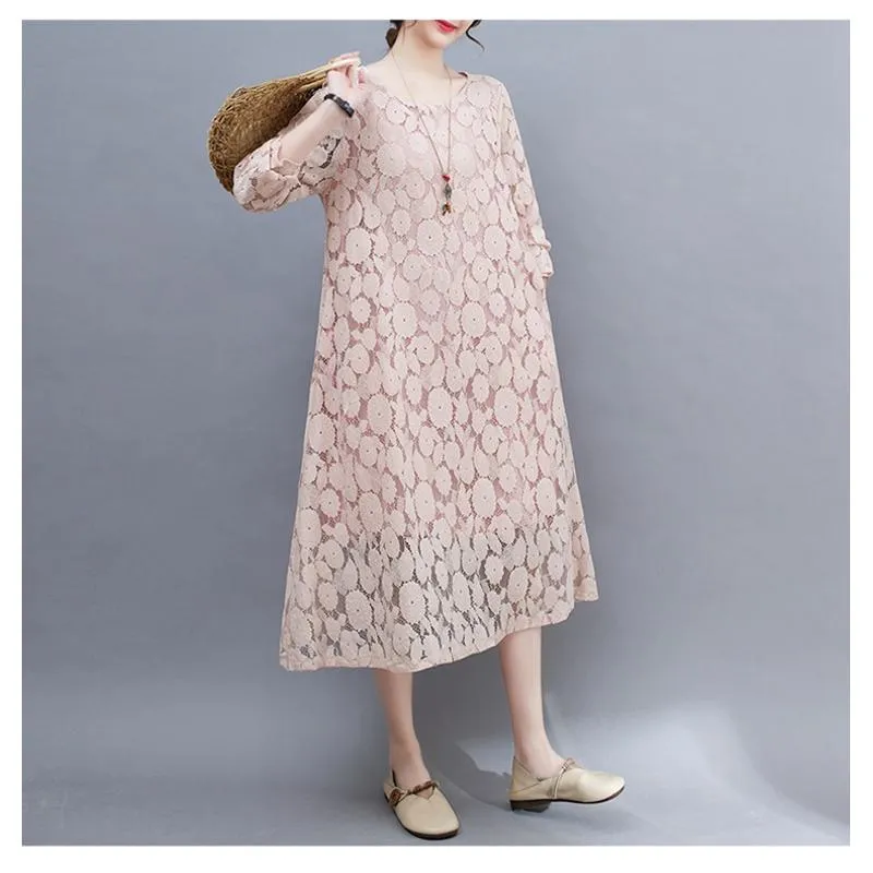 Lace Loose Fit Slimming Chic Versatile Artistic Atmospheric Dress