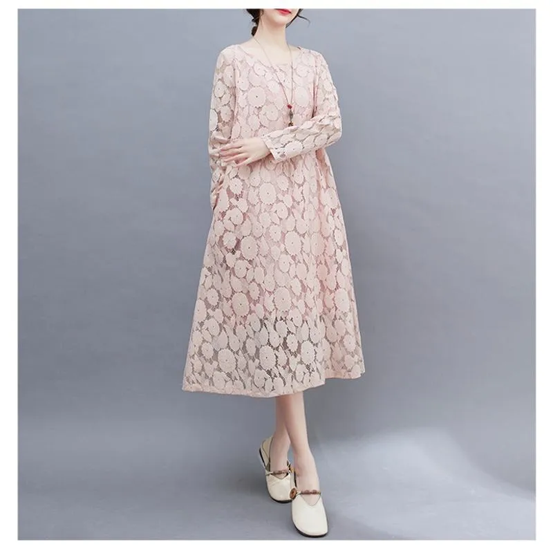 Lace Loose Fit Slimming Chic Versatile Artistic Atmospheric Dress