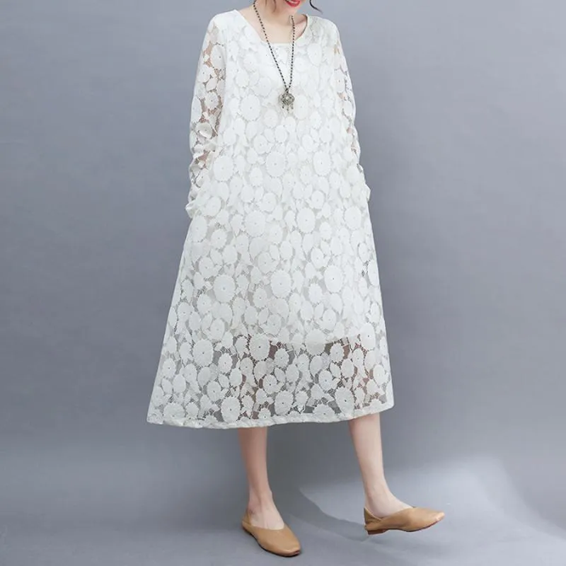 Lace Loose Fit Slimming Chic Versatile Artistic Atmospheric Dress