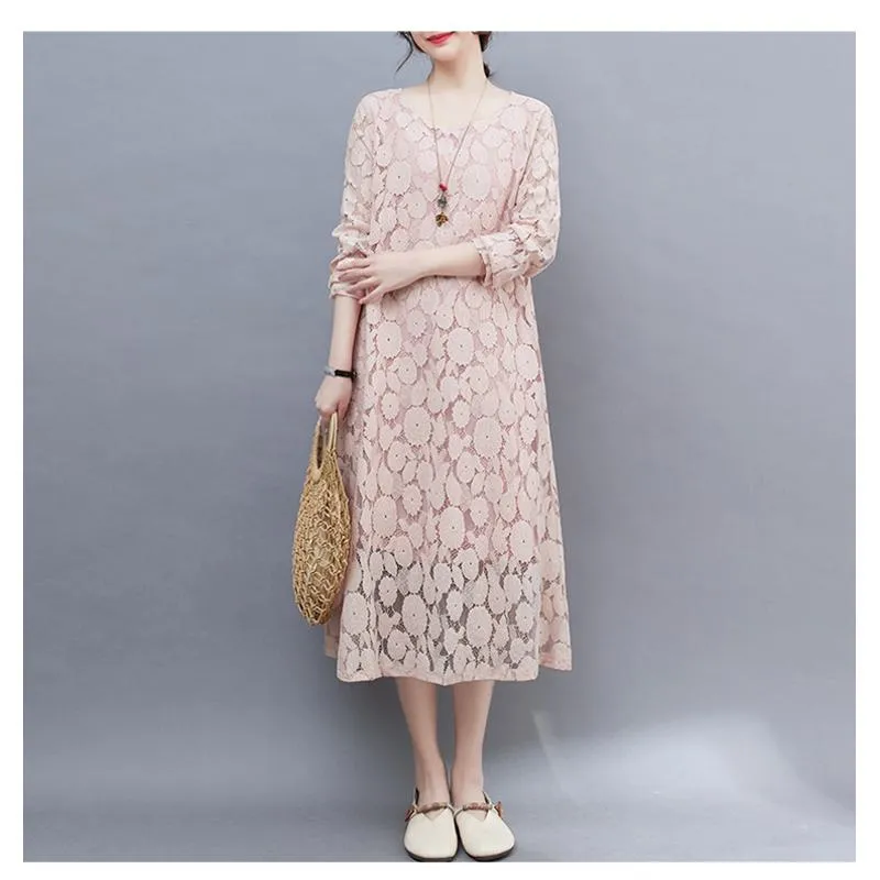 Lace Loose Fit Slimming Chic Versatile Artistic Atmospheric Dress