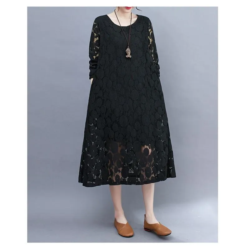 Lace Loose Fit Slimming Chic Versatile Artistic Atmospheric Dress