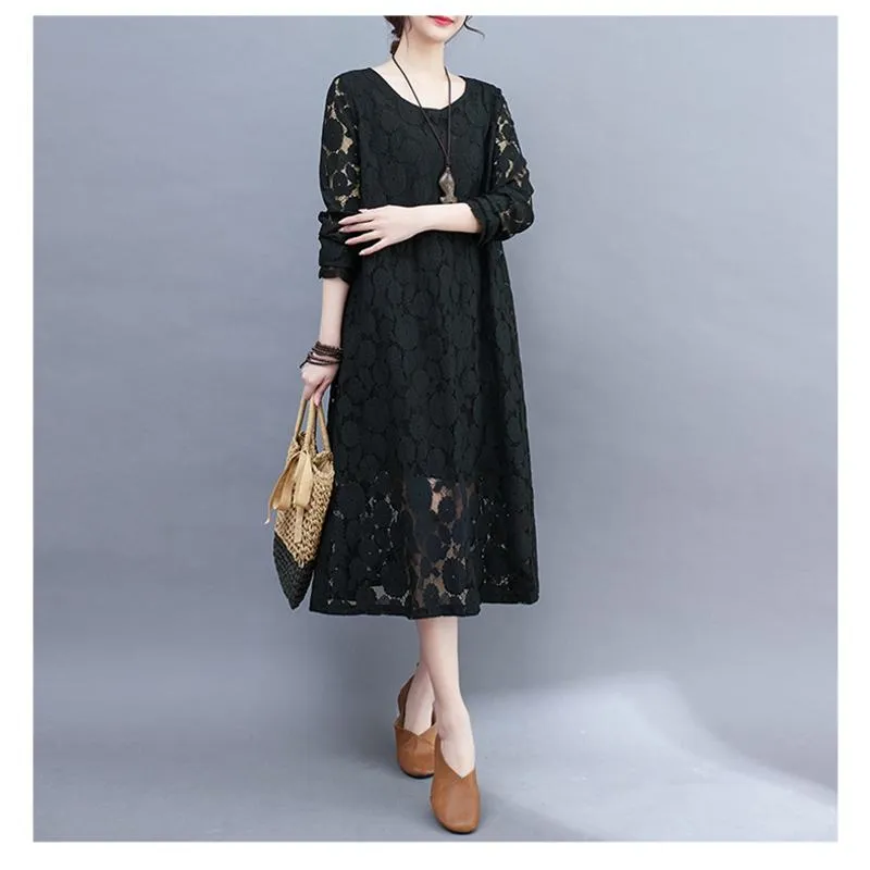 Lace Loose Fit Slimming Chic Versatile Artistic Atmospheric Dress