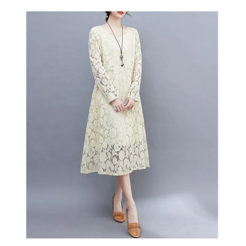 Lace Loose Fit Slimming Chic Versatile Artistic Atmospheric Dress