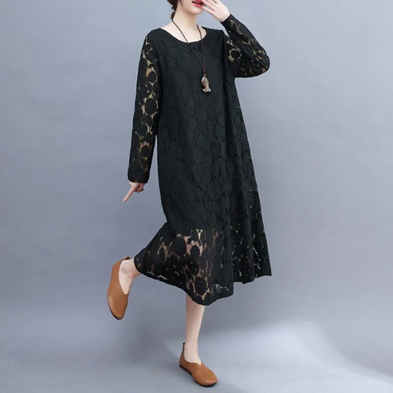 Lace Loose Fit Slimming Chic Versatile Artistic Atmospheric Dress