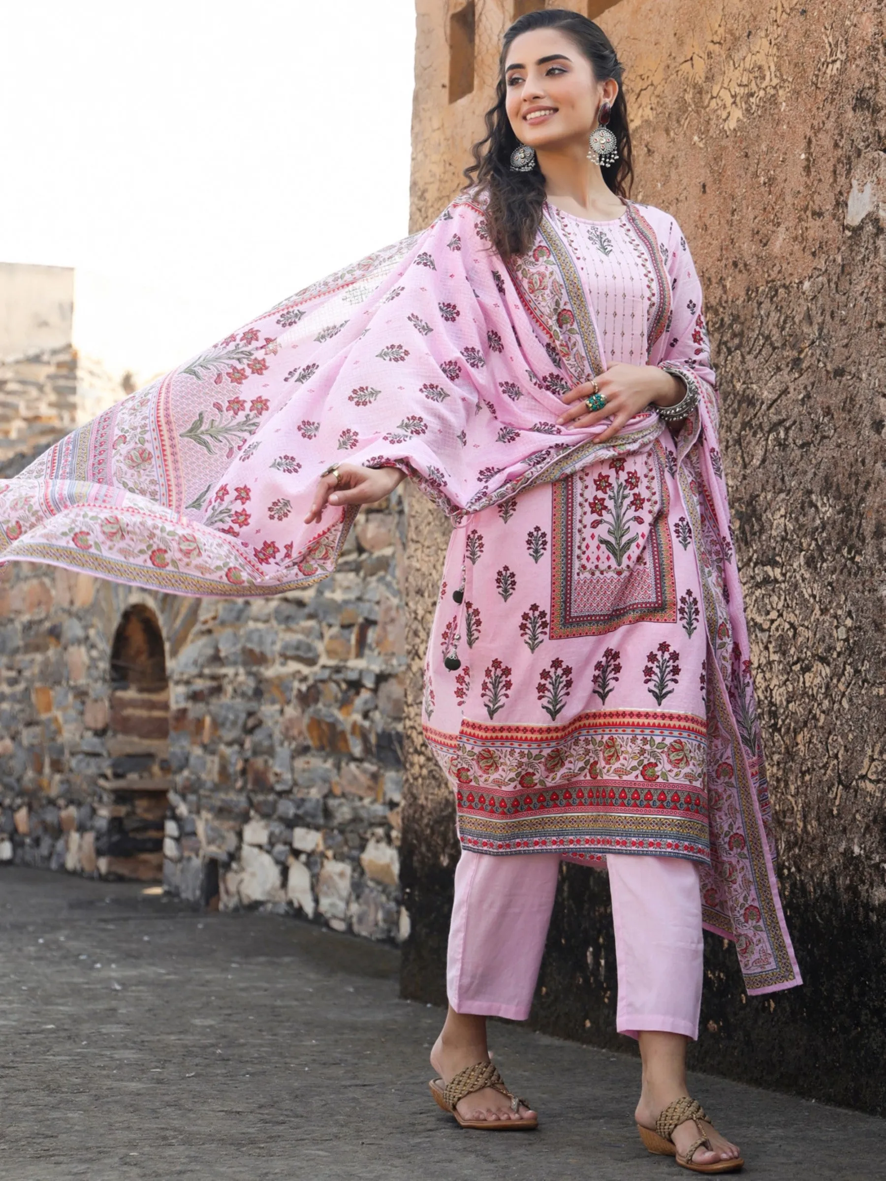 Lilac Cambric Printed Straight Kurta Sets