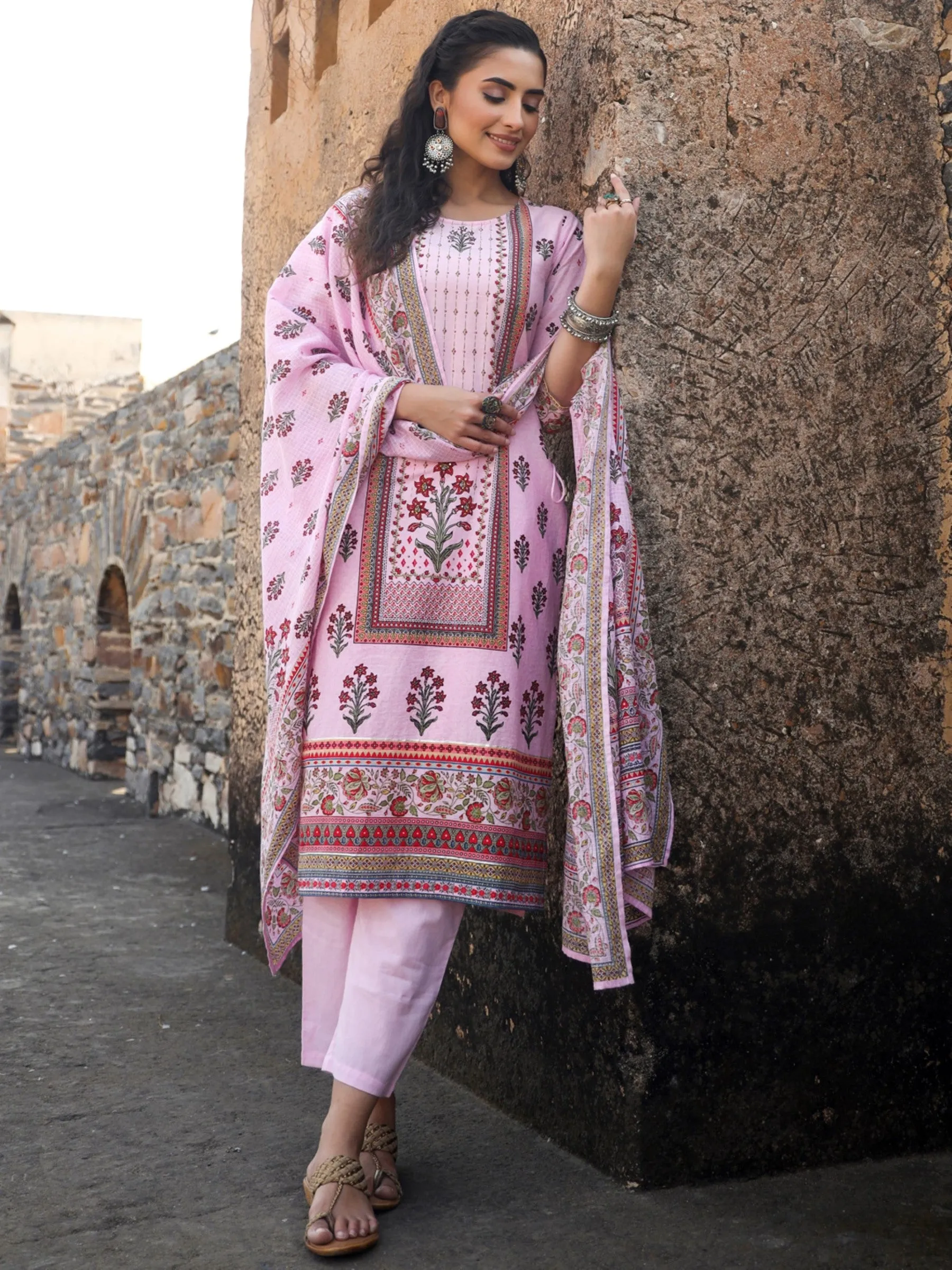 Lilac Cambric Printed Straight Kurta Sets