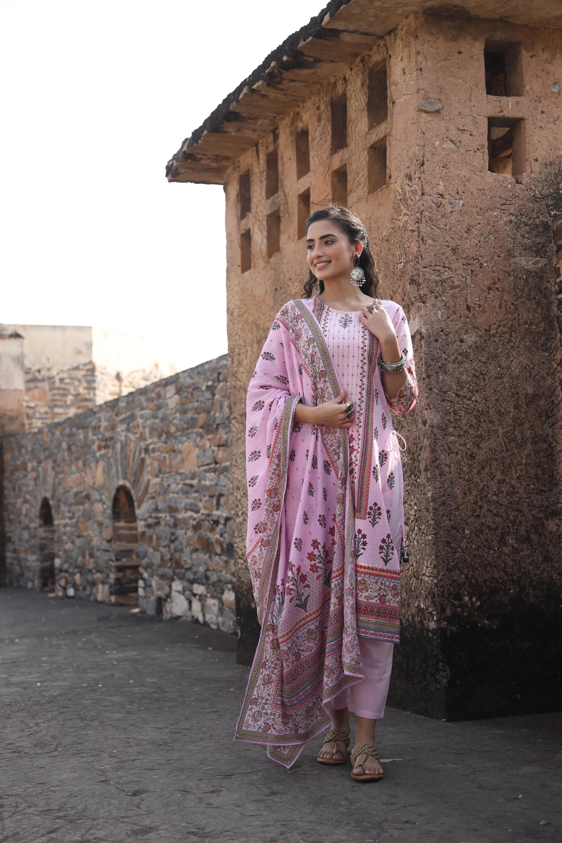 Lilac Cambric Printed Straight Kurta Sets