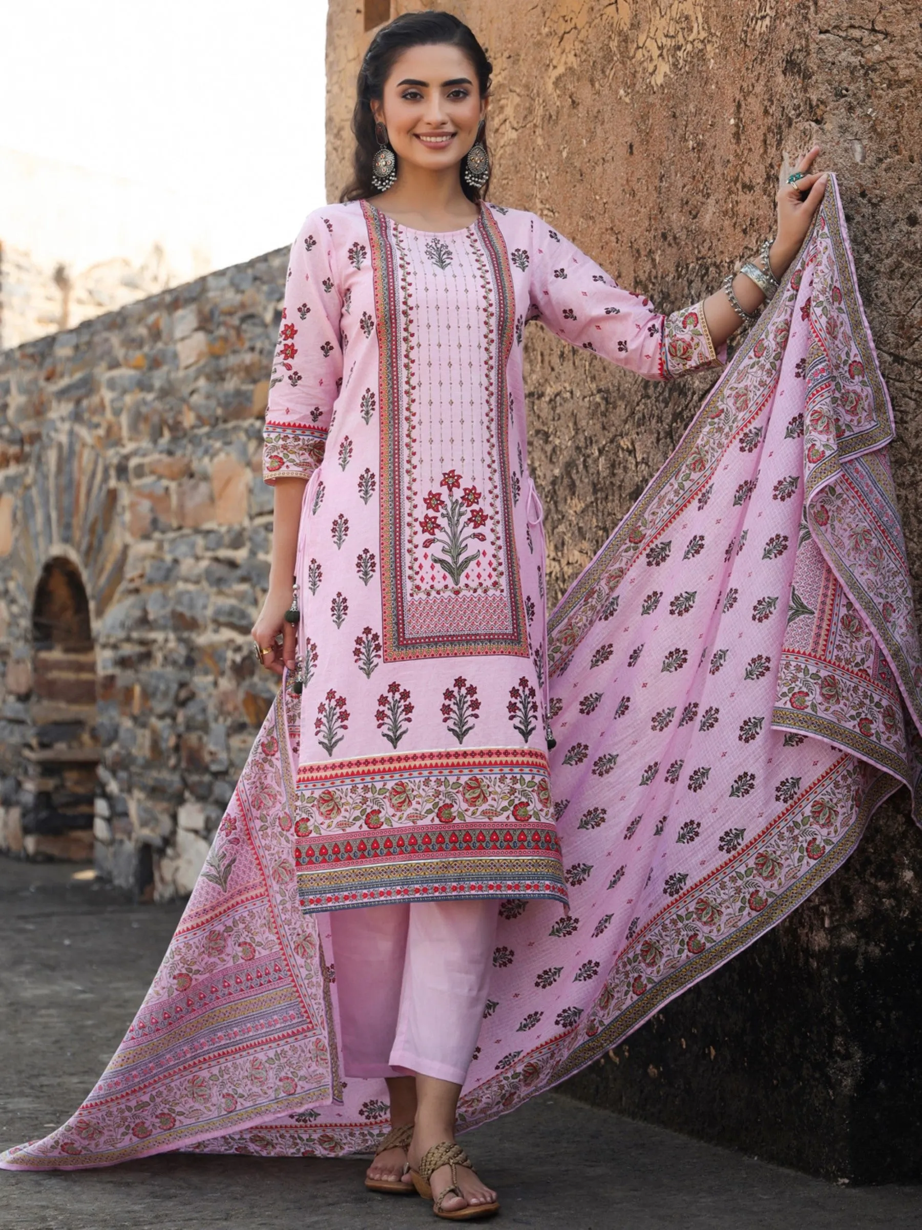 Lilac Cambric Printed Straight Kurta Sets