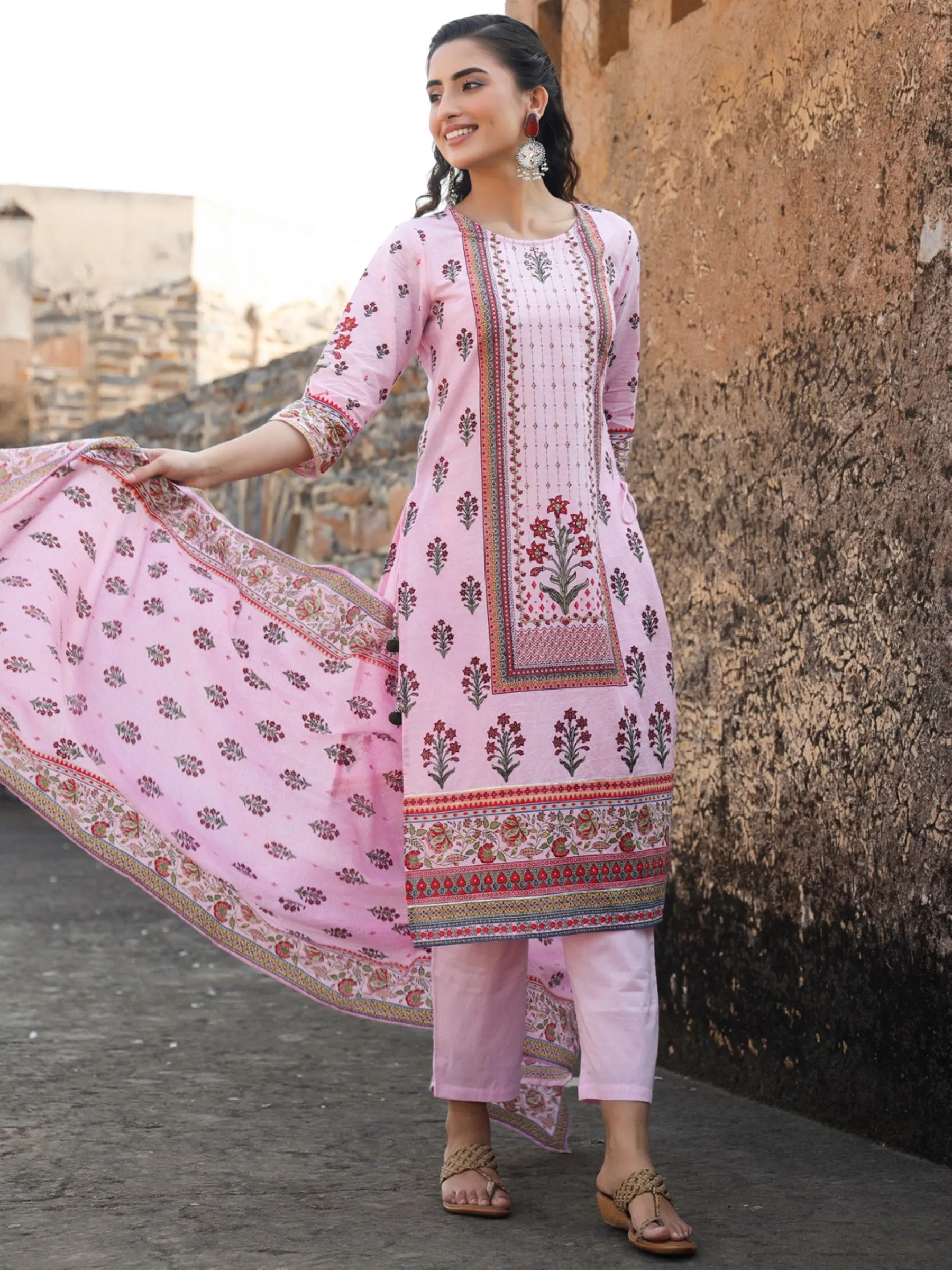 Lilac Cambric Printed Straight Kurta Sets