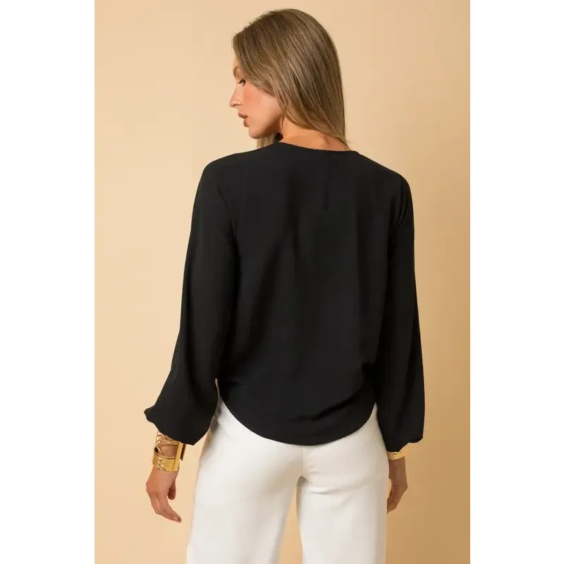 Long Sleeve Surplice Shoulder Shirring Top