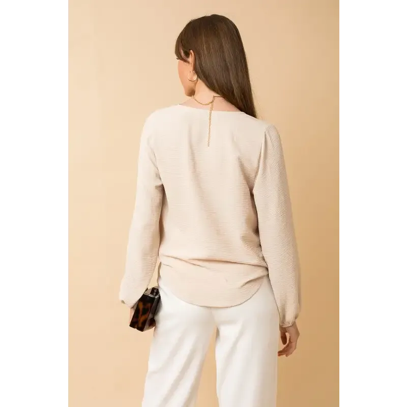 Long Sleeve Surplice Shoulder Shirring Top