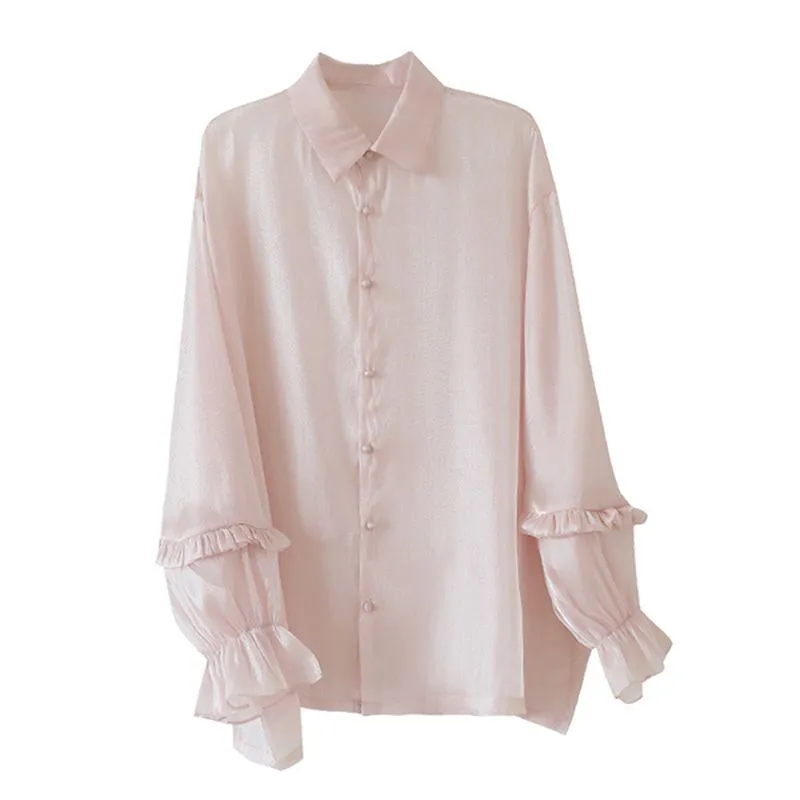 Loose Fit Sun Protection Perspective Bell Sleeve Thin Shirt