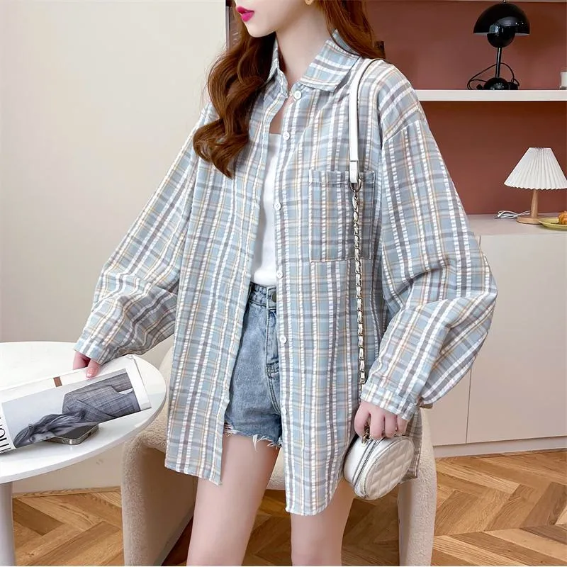 Loose Fit Thin Plaid Anti-Aging Cotton Sun Protection Casual Shirt