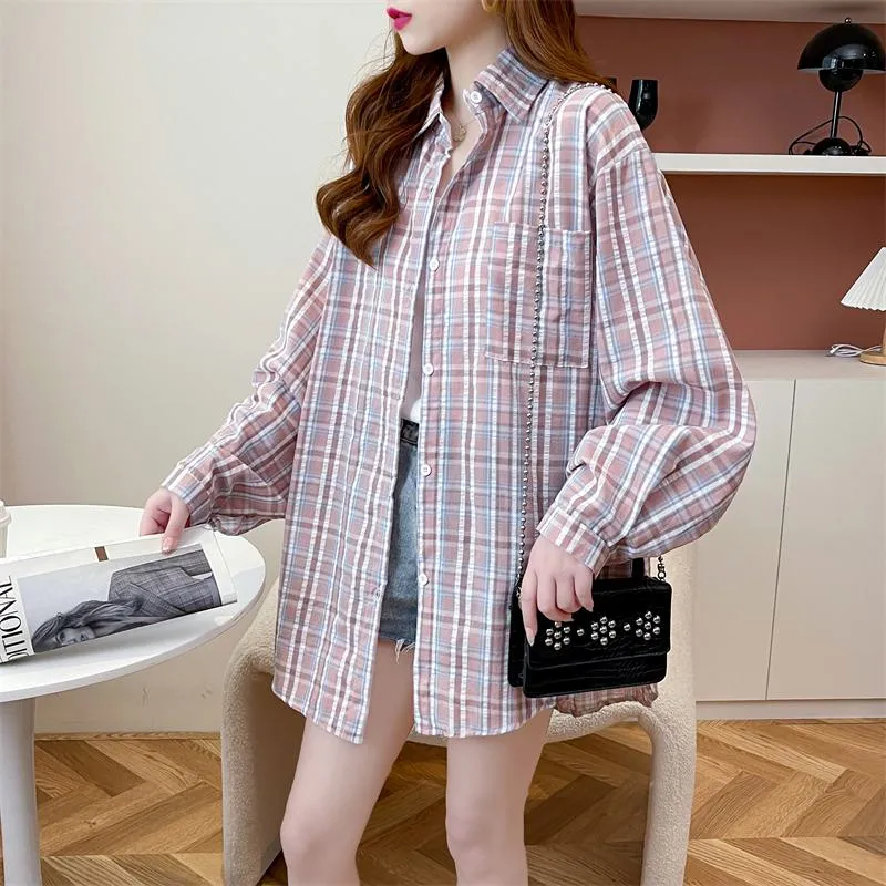 Loose Fit Thin Plaid Anti-Aging Cotton Sun Protection Casual Shirt