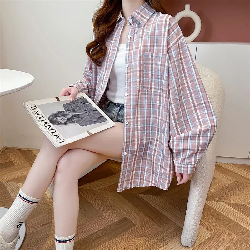 Loose Fit Thin Plaid Anti-Aging Cotton Sun Protection Casual Shirt