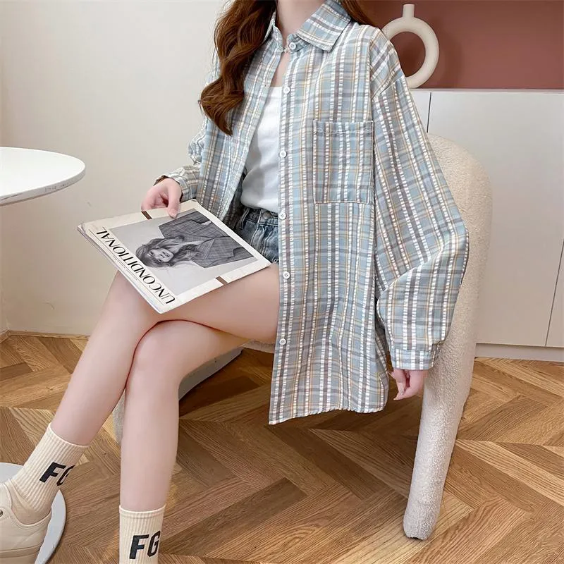 Loose Fit Thin Plaid Anti-Aging Cotton Sun Protection Casual Shirt