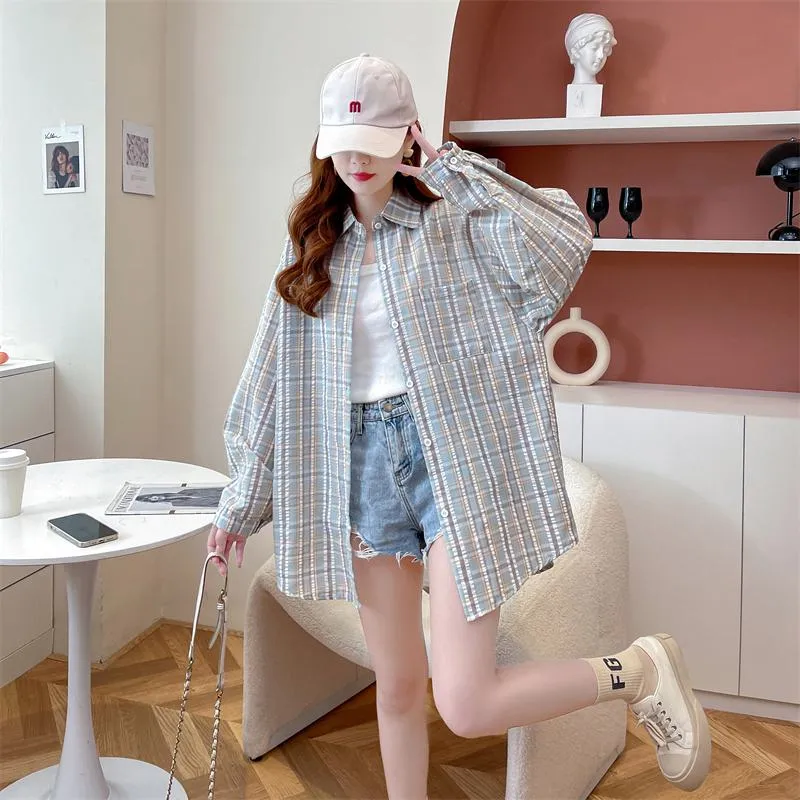 Loose Fit Thin Plaid Anti-Aging Cotton Sun Protection Casual Shirt