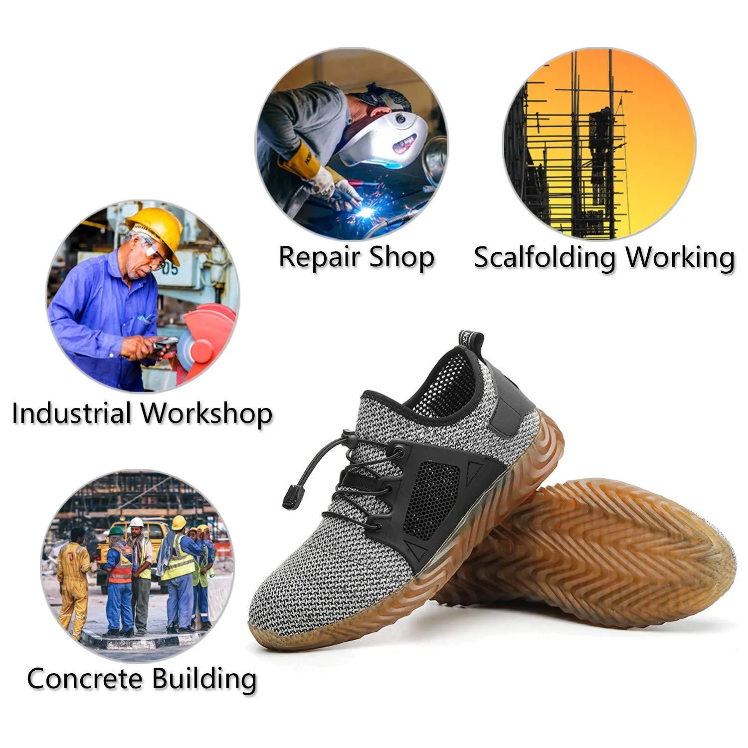 Men's Work Shoes Mesh Breathable Lightweight Comfortable Steel Toe Safety Industrial Construction Non-slip shoes