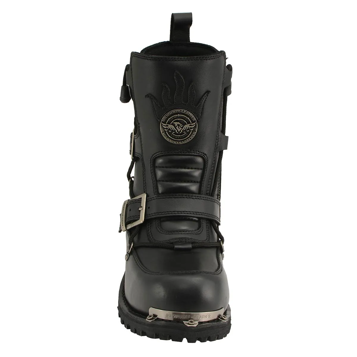 Milwaukee Leather MBM9076 Men’s Black 'Tactical' Logger Leather Boots with Buckle Enhancement