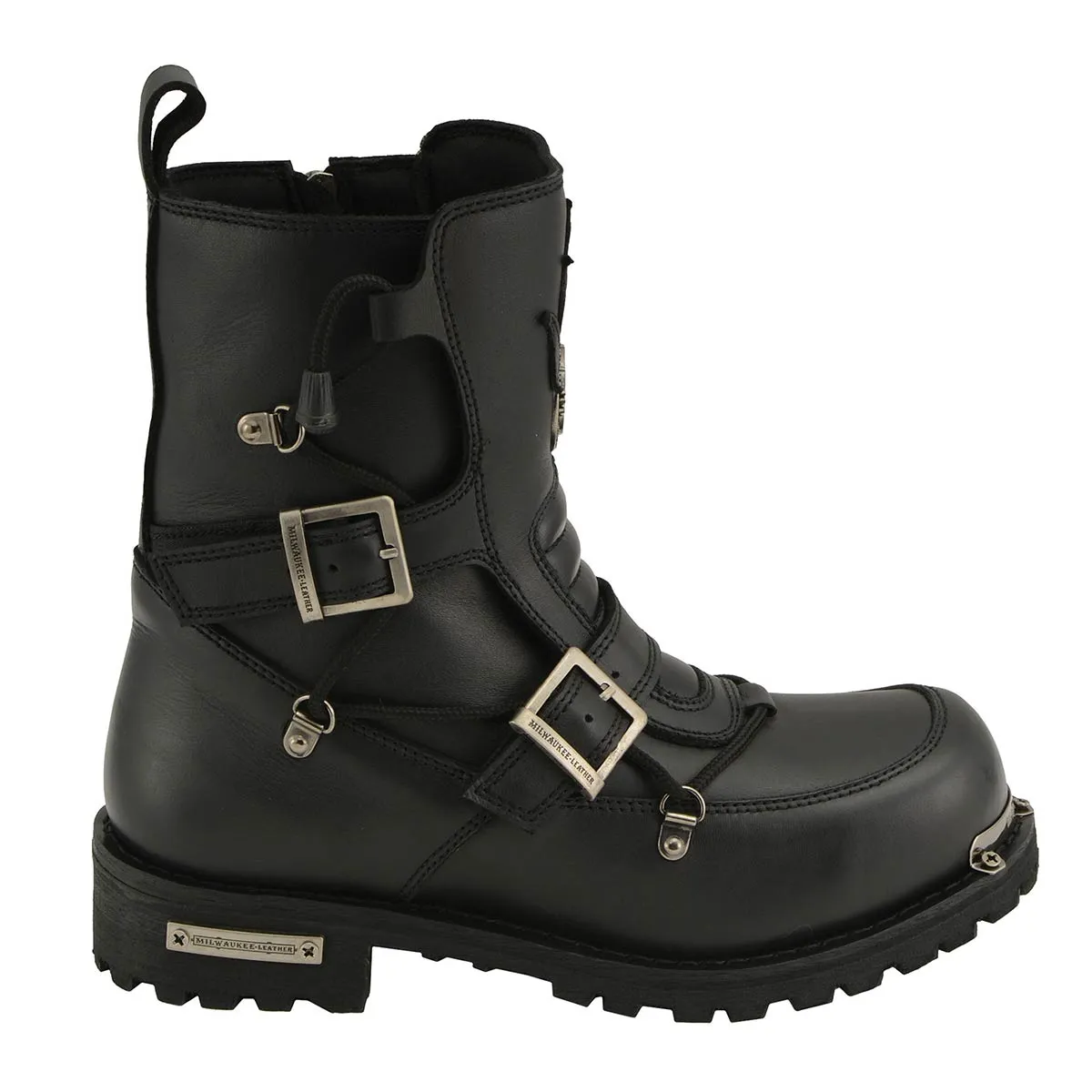 Milwaukee Leather MBM9076 Men’s Black 'Tactical' Logger Leather Boots with Buckle Enhancement