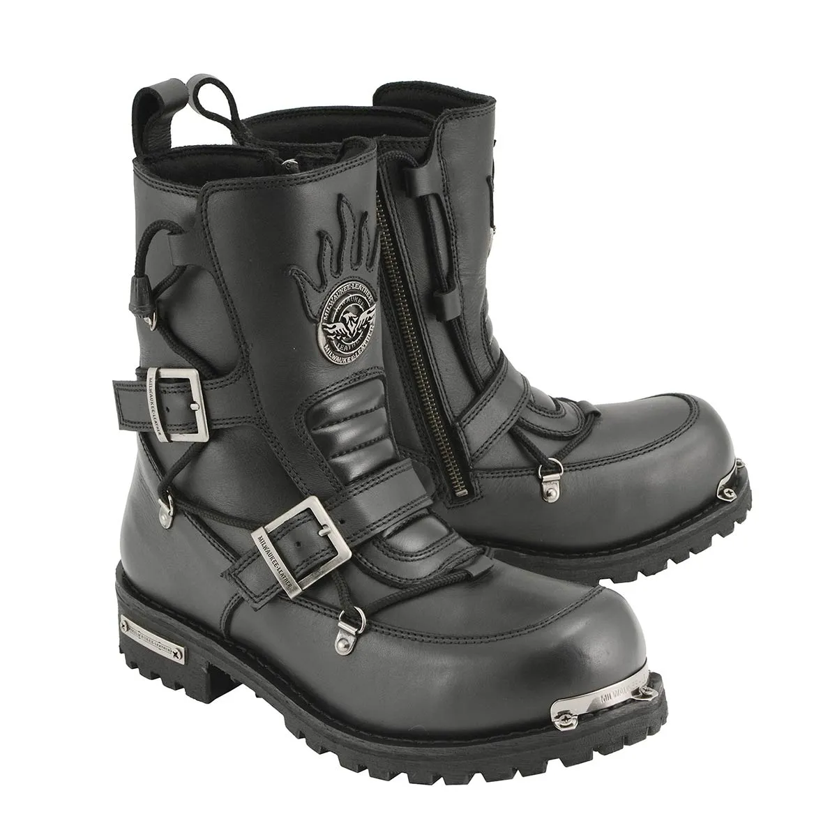 Milwaukee Leather MBM9076 Men’s Black 'Tactical' Logger Leather Boots with Buckle Enhancement