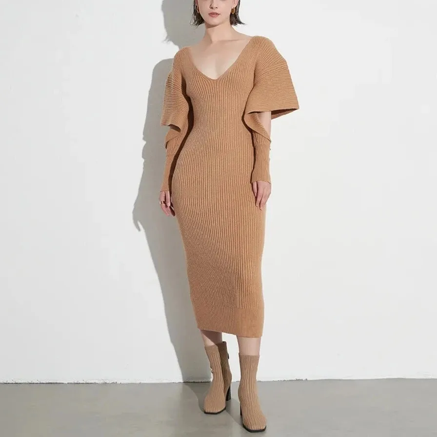 Minimalist Hollow Out Sleeve Midi Sweater Dress