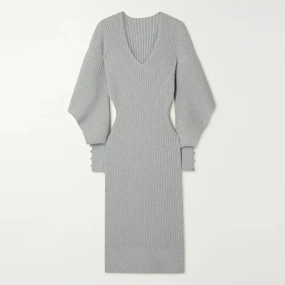 Minimalist Hollow Out Sleeve Midi Sweater Dress