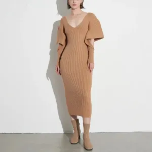 Minimalist Hollow Out Sleeve Midi Sweater Dress