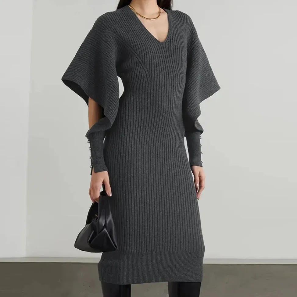 Minimalist Hollow Out Sleeve Midi Sweater Dress