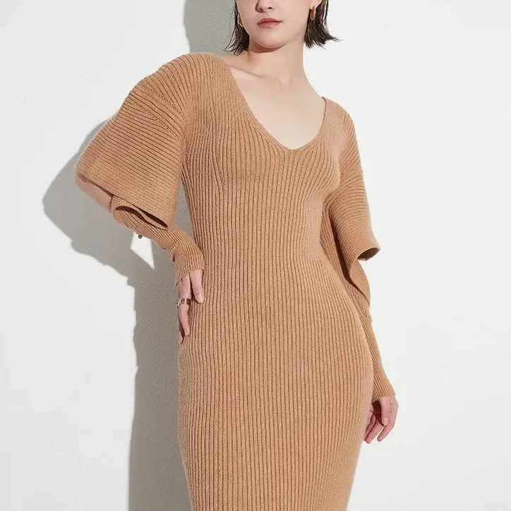 Minimalist Hollow Out Sleeve Midi Sweater Dress