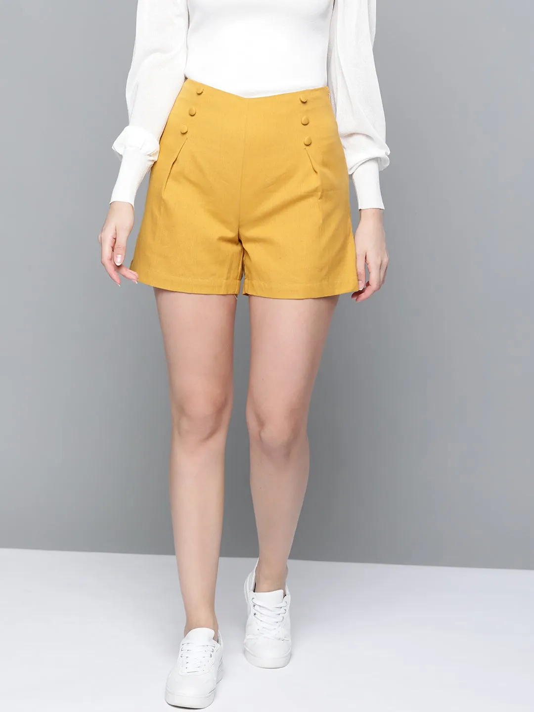 Mustard Front Button Shorts