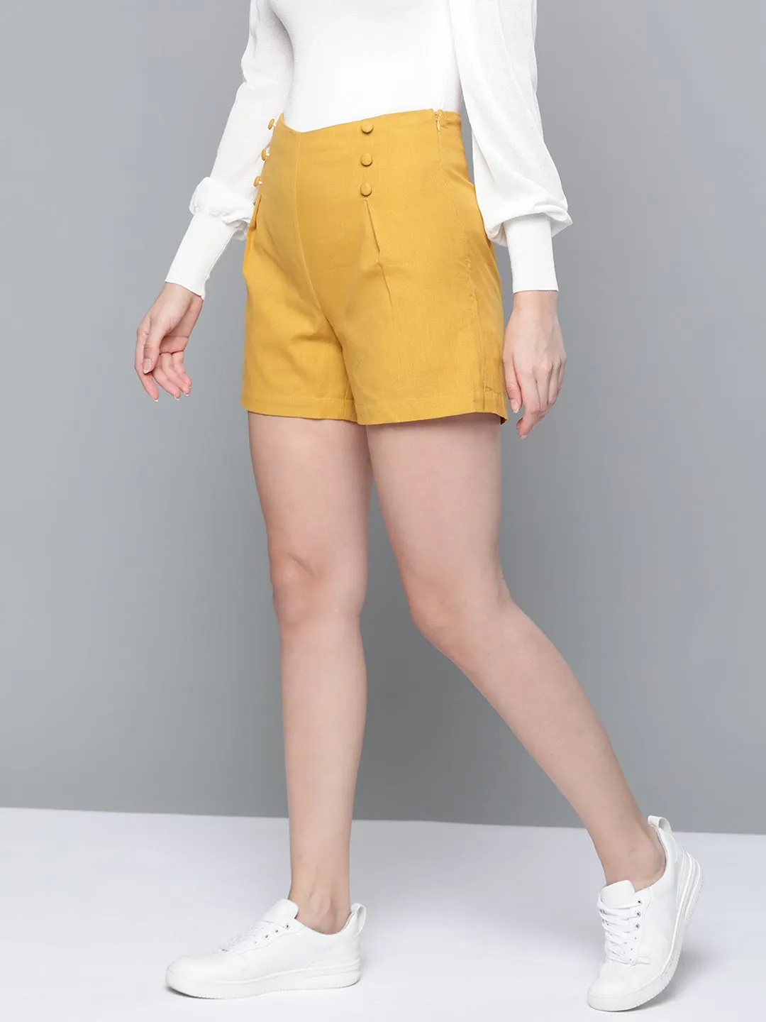 Mustard Front Button Shorts