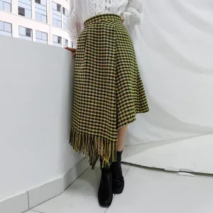 Patchwork Fringe Hem Skirt For Women High Waist Irregular Hem Colorblock Long Skirts Female Summer Clothes