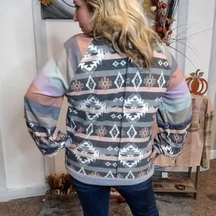 Ready For Anything Aztec Multi Color Stripe Raglan Knit Top