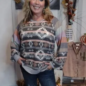 Ready For Anything Aztec Multi Color Stripe Raglan Knit Top