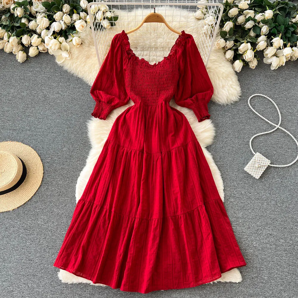 Red A line long sleeve dress fashion dress     S155