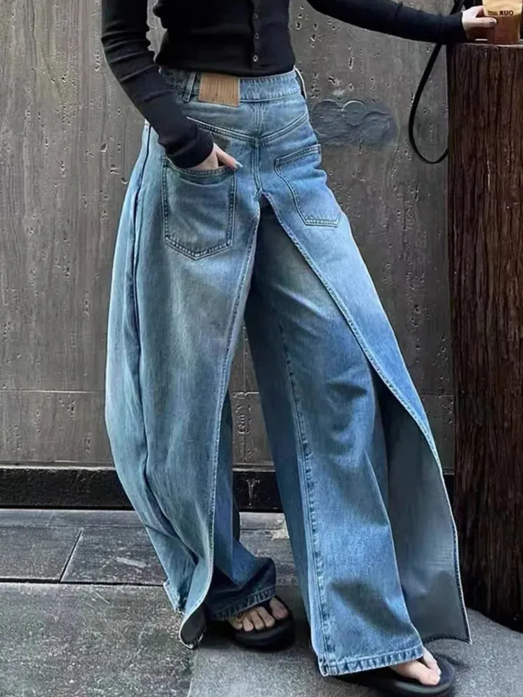 Retro Reversed Double Denim Jeans - Women's Relaxed Fit