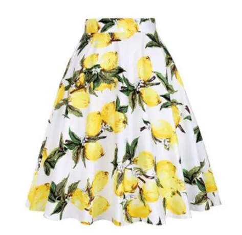 Robe Summer Travel Casual 50s 60s Women Skirt Lemon Floral Print Costume Cotton A-Line Knee-Length Plus Size Pin Up Swing Jurken