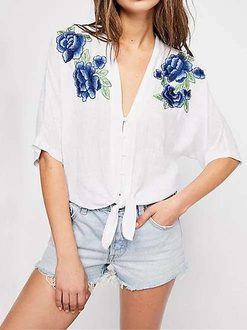 Romantic Applique Single Breasted Blouses&Shirts Tops