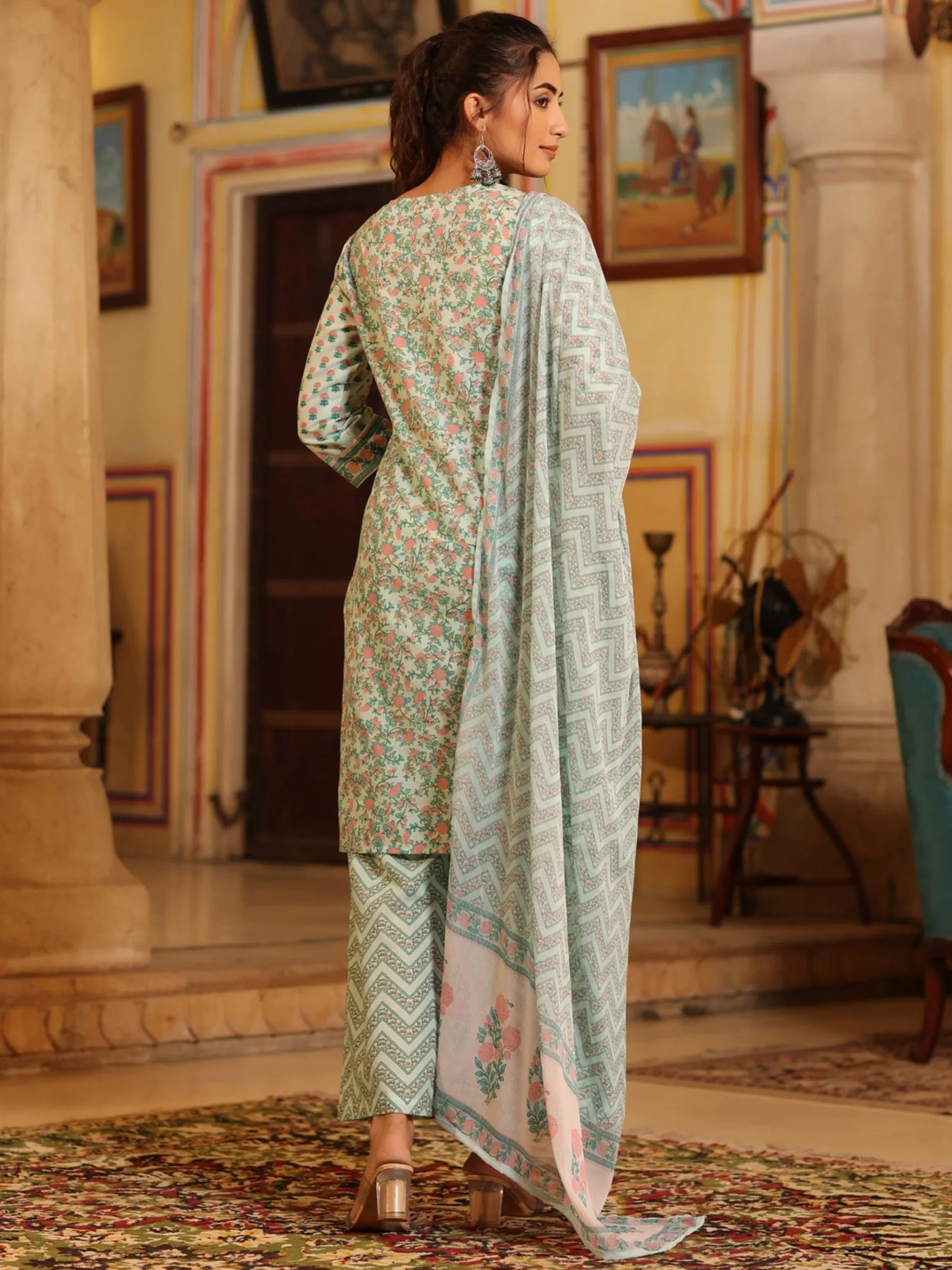 Seagreen Cambric Printed Straight Kurta Sets