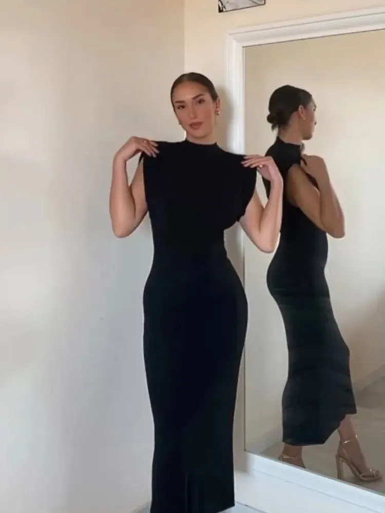 Sexy Midi Dress. Elegant Sleeveless Slim Dresses